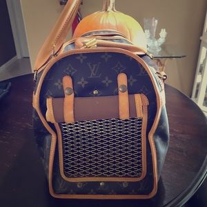 Luis Vuitton small dog carrier.